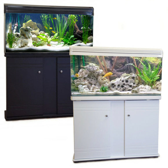 Fish Tank with Cabinet and LED Lighting Black or White - 4 sizes